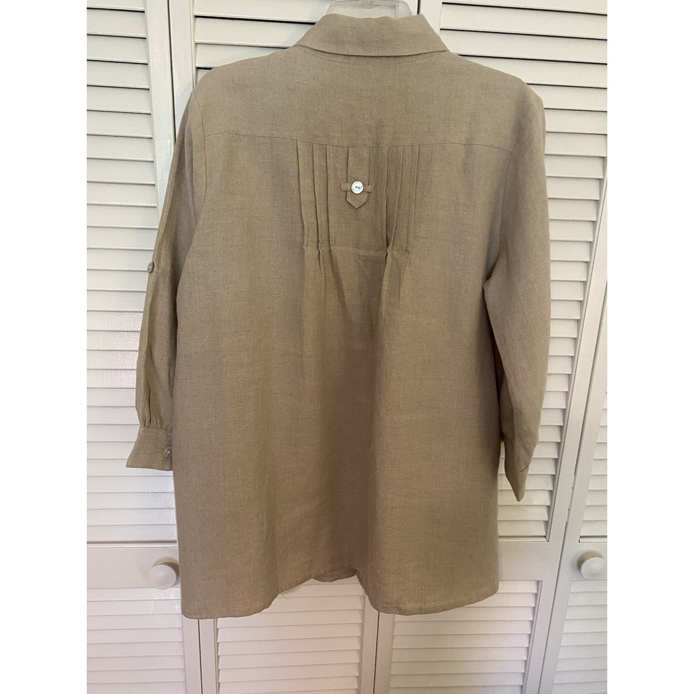Toofan Linen Button Front Shirt L Beige Pintuck Lagenlook Coastal Grandma EUC - Picture 3 of 9